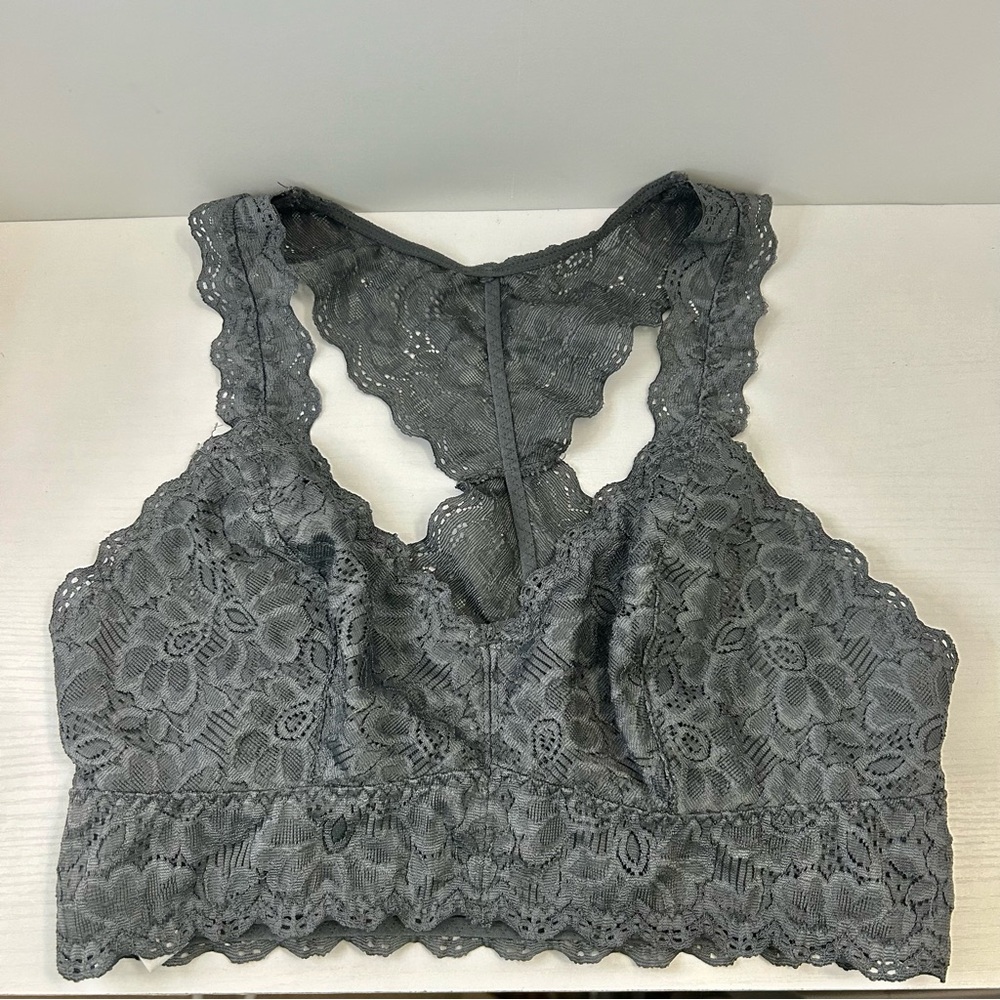 Felina Lingere Gray Racerback Lace Bralette size Small